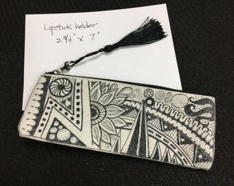 Canvas zippered bag. Zentangle canvas cosmetic bag, cosmetic bag