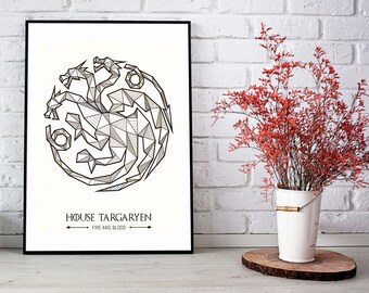 House Targaryen Geometric Print, Game of Thrones Wall Art, House Targaryen Poster, Game of Thrones Art, Targaryen Sigil, GoT Houses