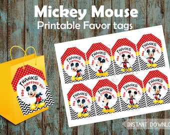 Mickey Mouse Favor Tags, Mickey Mouse Gift Tags, Mickey Mouse Tags, Mickey Mouse Thank You Tags, Mickey Mouse Labels, Mickey Mouse Stickers