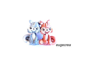 Two squirrels with polymer clay brooch