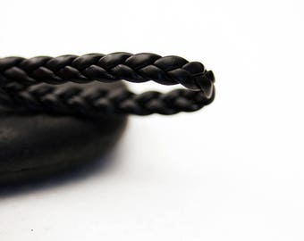 1 m effect 6 mm black braided leather cord