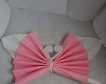 Set of 12 folding towels pink and White Butterfly