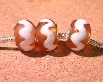2 European - polished glass - 14 x 9 mm charm bead - orange - D71