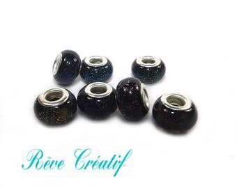 3pcs Perles Européennes Grand Trou en Verre Dichroïque 13mm x 9mm