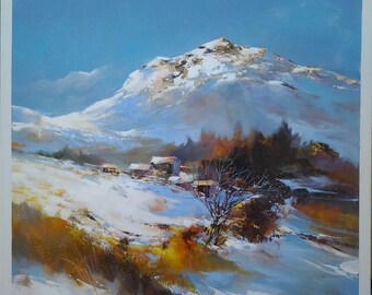 "sunset on the peaks"original painting done with palette knife