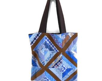 Bag, tote bag, patchwork blue and Brown