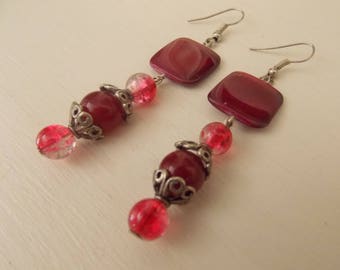 Boucles D'oreilles Pendantes En Verre Murano Rétro - Vert Sarcelle Et Cuivre - Fait Main, Occasion