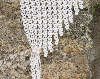 Ecru cotton hand made crochet lace curtain, retro vintage motifs Moon bedroom office living room.