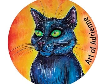 Black Cat Button, Cat Lady Pin, 10% Humane Society Donation - 1.5"