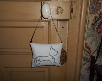 dog and cat - hand embroidered door pillow