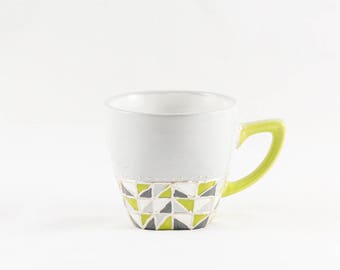 Green White-grey color hand painted 20 cl porcelain coffee mug