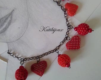 Red hearts rock charm necklace