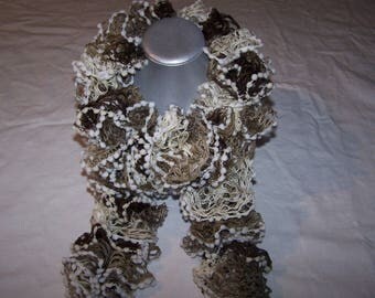 Knitted in shades of Brown, white, scarf accessory