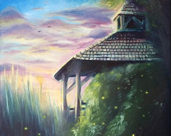 Original Hudson Valley Landscape Painting, "Gazebo at Ooms" (Square)