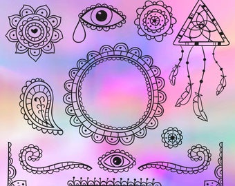 Boho elements svg, feathers svg, boho elements svg, paisley svg, boho eye svg, eye svg, boho svg, svg silhouette files, svg files cricut dxf