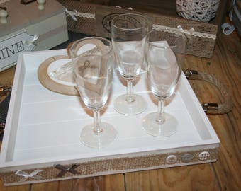 White and taupe and rope handles