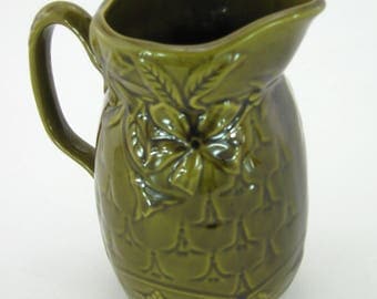 Olive green vintage majolica pitcher