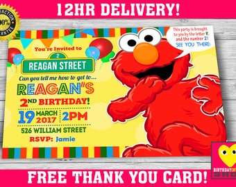 Elmo Birthday Invitation with FREE Thank You Card!