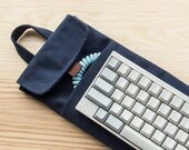 Midnight Blue | 60% Mechanical Keyboard Sleeve or Carry Case | Water Resistant Lightly Waxed Canvas and Leather | Made to Order