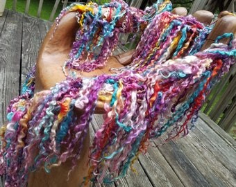 Handspun Art Yarn-Snowy Sunset- Iceland Collection; JazzTurtle Handspun Artisan Yarn