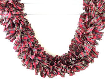 Christmas Rag Garland, Christmas Garland, Rag Garland, Garland, Red Tartan Plaid, Fabric Garland, Christmas Decor, Christmas Homespun