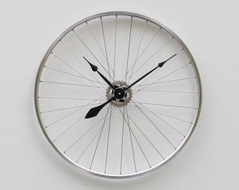Bike Wheel Clock, Cyclist Gift, Large Wall Clock, Unique Wedding Gift, Steampunk Decor, Bicycle Wall Clock, Modern Wall Clock, recycled gift