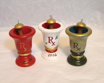 Pharmacy Ornament MORTAR and PESTLE hand painted