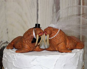 Walrus Cake Topper, Wedding Cake Topper, Animal Cake Topper, Bride and Groom, Unique-Funny-