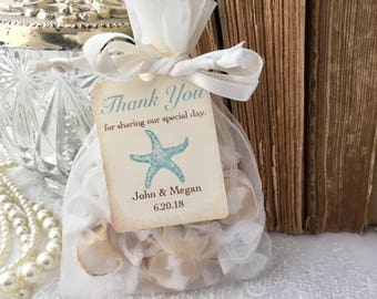 Beach Wedding Favor Bags, Aqua Starfish Favor Bags, Wedding Starfish Bags, Set of 10