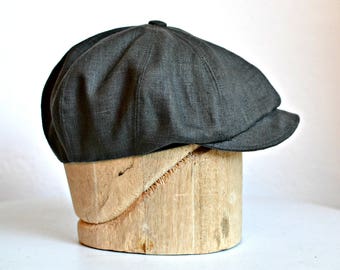 Men's Newsboy Cap in Dark Gray Linen - Newsboy Hat - Linen Newsboy Cap - Made to Order