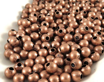 100 Metal Spacer Beads 4mm Antique Copper Round Brass - 100 pc - M7058-AC100