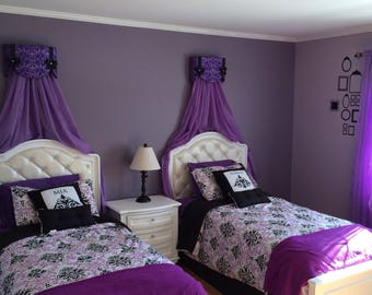 TWINS Sisters Bed Crib Crown Canopy Cornice Teester Swag Suzette with Bows your choice of colors FrEe custom desgin So Zoey Boutique SALE