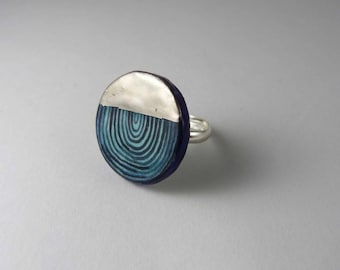 Ceramic ring, turquoise with platine.