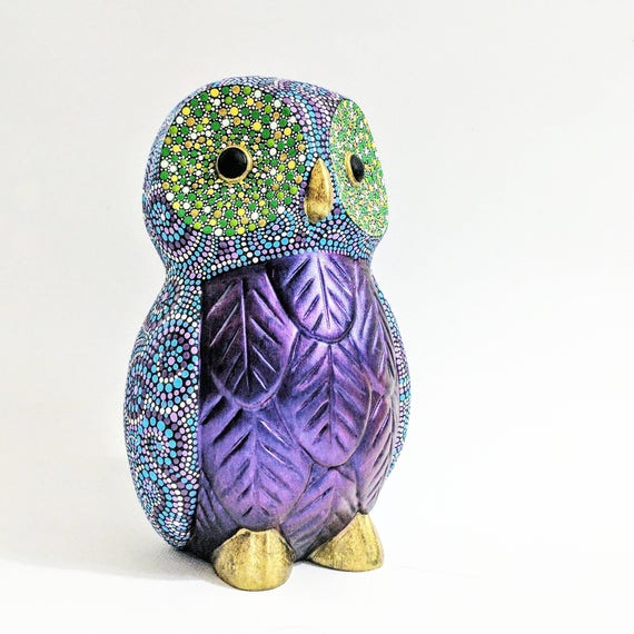 Hand painted Owl Figurine Dot painting Owl statue figure Display Owl Art Resin figurine