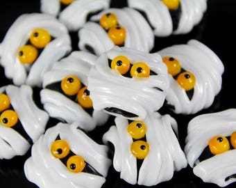 Made to Order, 1 Pair, Mummy Beads, Halloween Beads, Handmade Lampwork Beads, Glass Beads, Donna Trull, SRA, Artisan Lampwork Beads