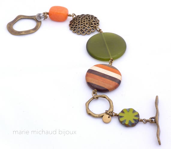 Big boho bracelet, Boho bracelet, Green bracelet, Original bracelet, Boho jewelry, Fall bracelet, Original bracelet, Hippie chic Bracelet