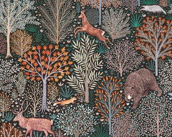 Forest Animals Fabric - Rustic Fall Les Animaux De La Fôret By Rebecca Reck Art - Woodland Autumn Cotton Fabric by the Yard with Spoonflower