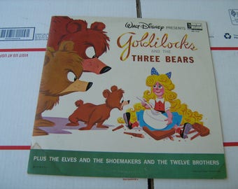 1963 Walt Disney's goldilocks and the three bears plus the elves and the shoemaker and the twelve brothers Vinyl Record 33-1/3 rpm