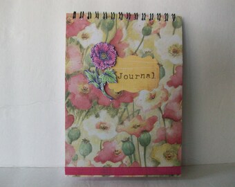 Poppy Journal, Spiral Poppy Notepad, Poppy Lined Journal, Floral Journal,Dream Writing Journal, Botanical Journal, Handmade Poppy Journal,