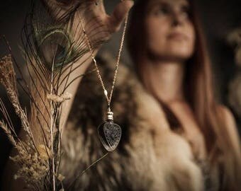 Perfume Bottle Necklace - The Heart of the Dark Forest™- A Black Forest Perfume Amulet with Your Choice Natural Perfume oil in glass heart