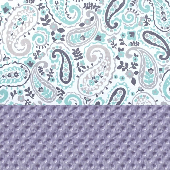 Personalized Girl Baby Blanket - Minky Baby Blanket, Lavender Gray Mint Paisley Blanket // Mini Baby Blanket // Security Blanket