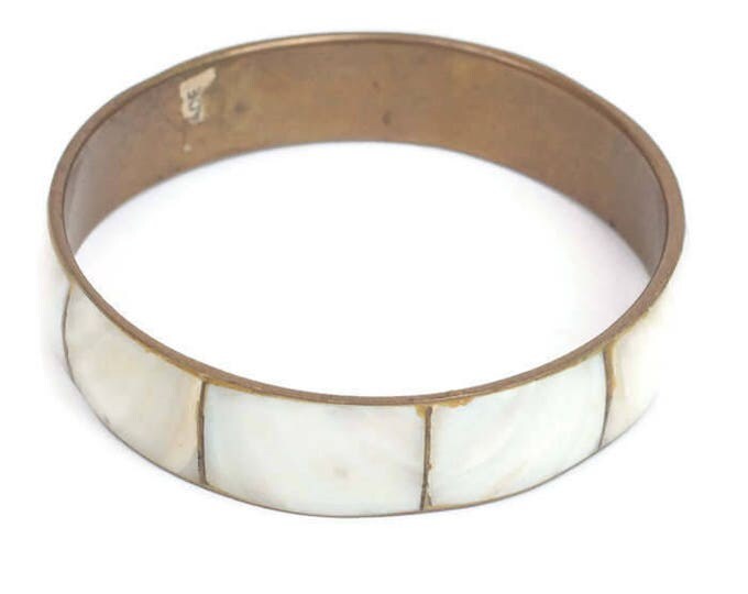 MOP Shell Brass Bangle Bracelet Boho Style Made in India Vintage