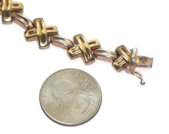 Milor Italy Bracelet Sterling Vermeil Gold Wash Cross Link Design Vintage