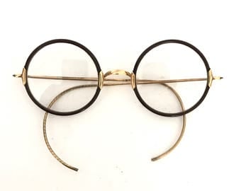 Round Antique True Windsor Style Eye Glasses & GF Gold Filled Spectacles John Lennon Eyeglass Frame Goggles Steampunk Optical Saddle Bridge