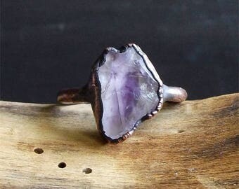 Raw Amethyst Copper Ring Rough Stone Jewelry Raw Crystal Stone Size 8.5 Midwest Alchemy Ring February Birthstone Gemstone Ring
