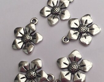Set of 5 Tibetan silver flower charms