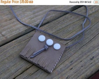 SALE Handmade Leather Suede Native Amulet bag TRIPLE MOON Goddess Chamois deer leather tribal talisman worry bag. mop buttons pouch. Unique