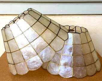 Vintage Pair of Capiz Shell Lamp Shades Windowpanes
