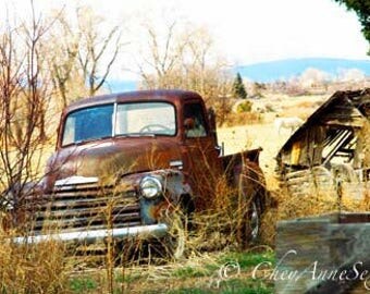 Golden Brown Vintage Chevy Truck CANVAS art Print - Headed for the Ditch Old Brown Chevrolet fine art photograph Panorama 10x20