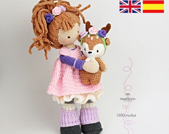 Crochet pattern for doll MIA & deer LAYLA (Deutsch, English, Español, Nederlands)